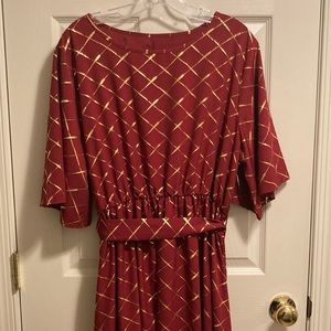 💙 Women’s Gold Argyle Pattern Belted Dress (NWOT)